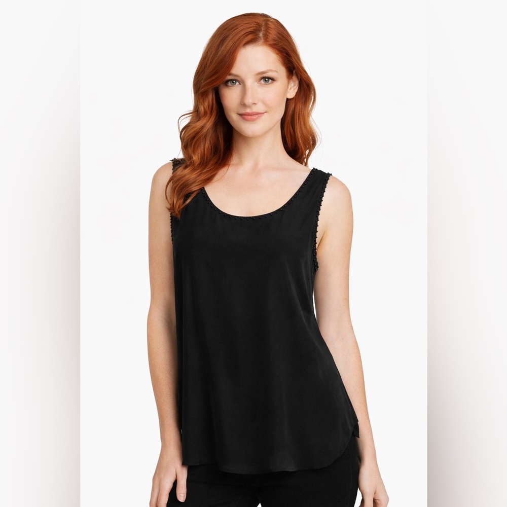 Vintage Black Sleeveless Beaded Top Elegant Minimalist Tank